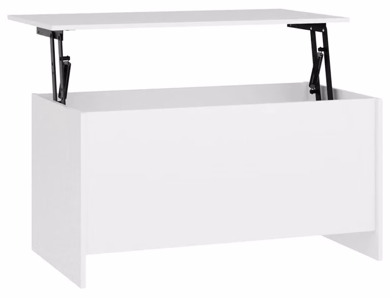 Tavolino da salotto regolabile in altezza con spazio contenitore, colore bianco