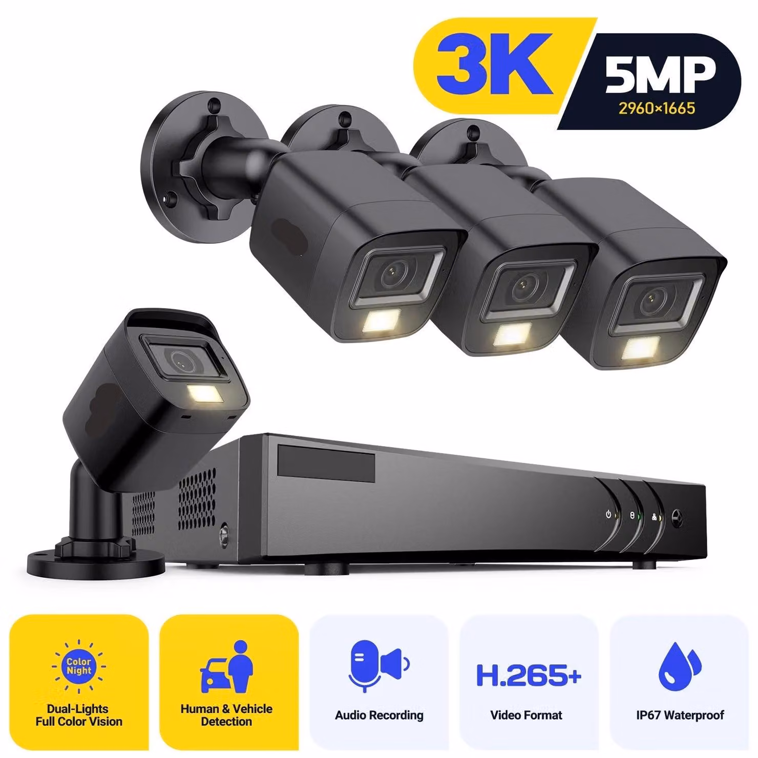 Telecamera di sicurezza - Sistema di videosorveglianza - Telecamera esterna con visione notturna - Kit di videosorveglianza - 5-in-1 - 8 canali - 5MP Lite