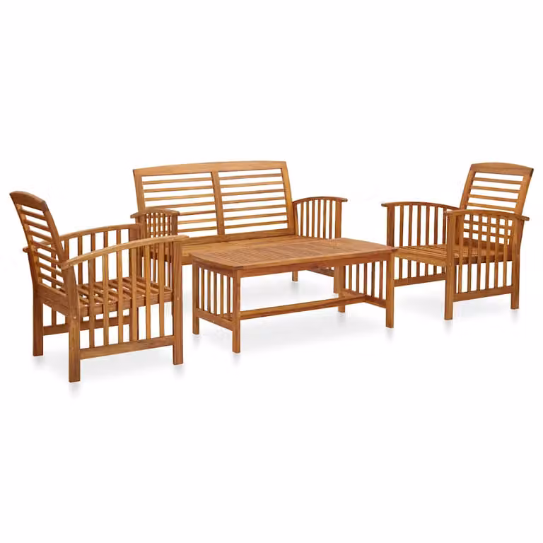 Set da giardino vidaXL composto da 4 pezzi in legno di acacia oliato marrone con poltrone lounge, tavolino da caffè e cuscini resistenti alle intemperie