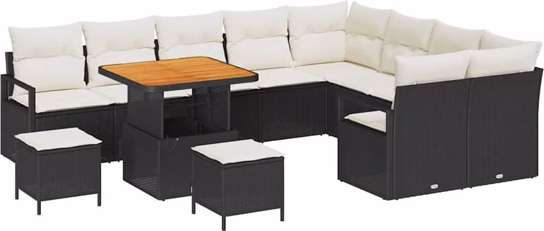 Set Divano da Giardino con cuscino 12 pcs Nero polyrattan