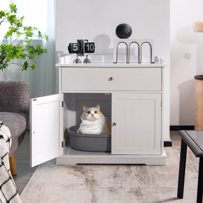 Armadietto moderno per lettiera per gatti Costway con cassetto e 2 porte, Bianco
