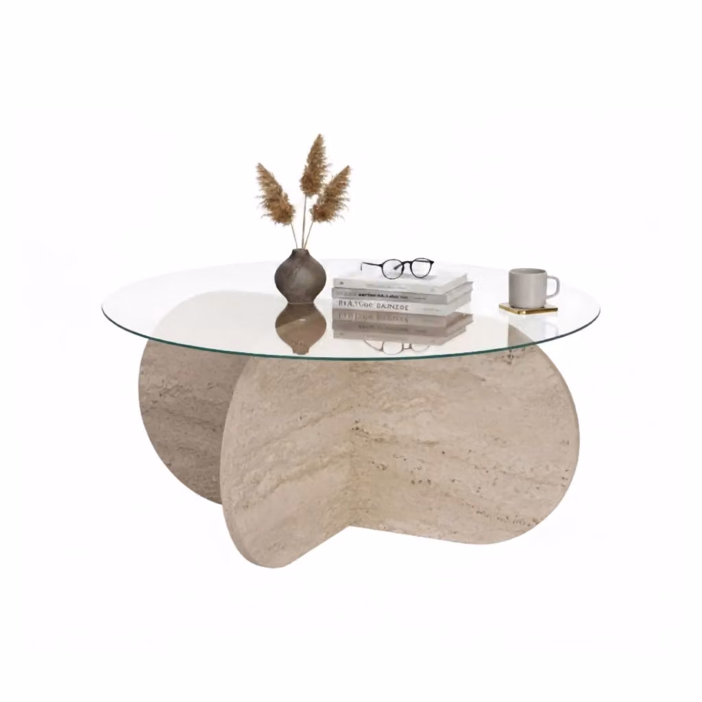 Tavolino da salotto rotondo DMORA in vetro bianco e trasparente L: 75 cm, P: 75 cm, H: 35 cm – 2