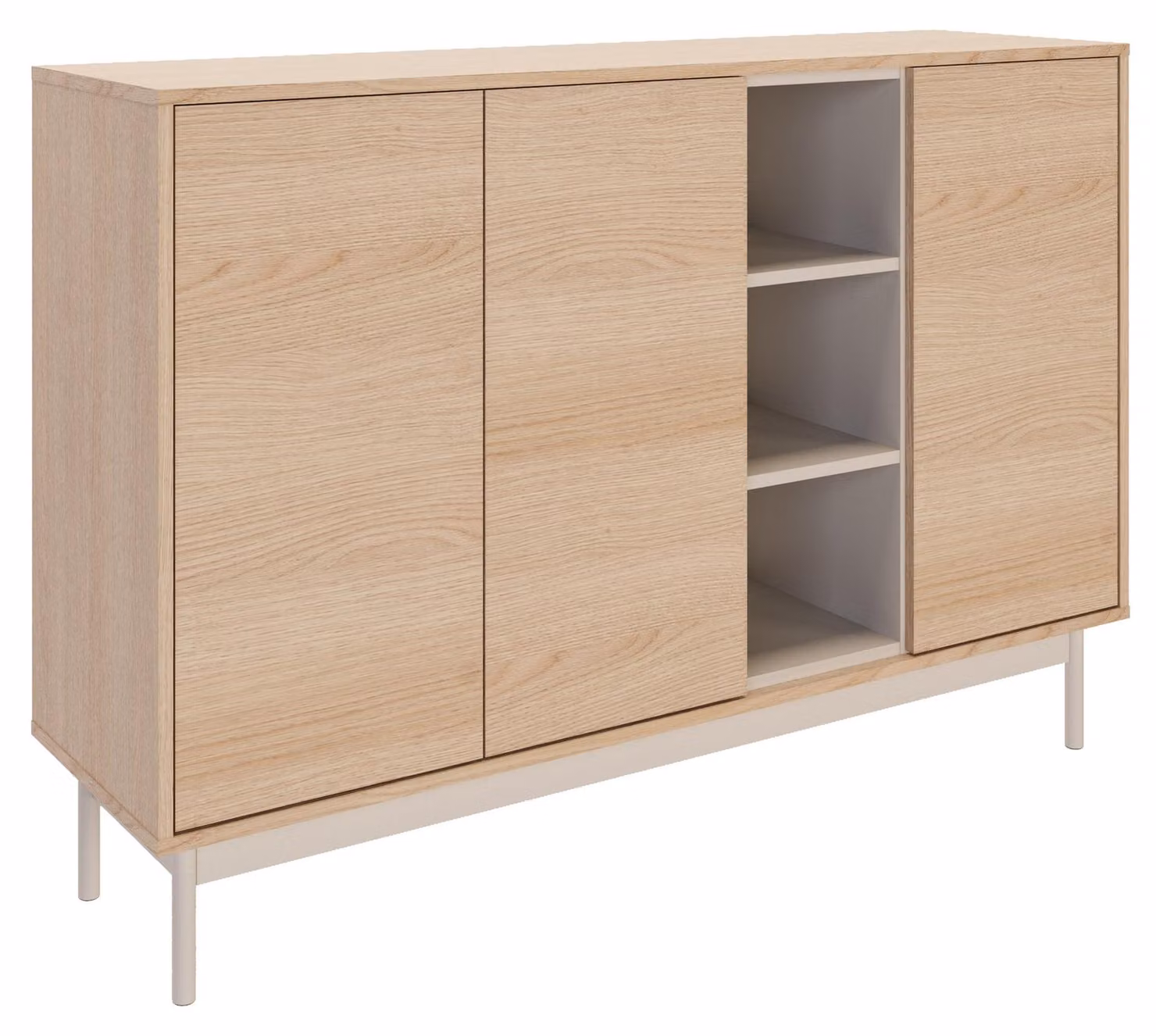 Selsey Layen - Credenza a 3 ante con tre vani a giorno effetto rovere/grigio cashmere, 138 cm