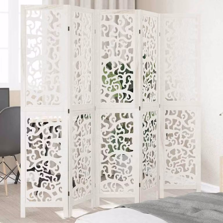 Divisorio Ambienti vidaXL a 5 Pannelli in Legno Massello di Paulownia Bianco Opaco H: 180 cm x L: 180 cm