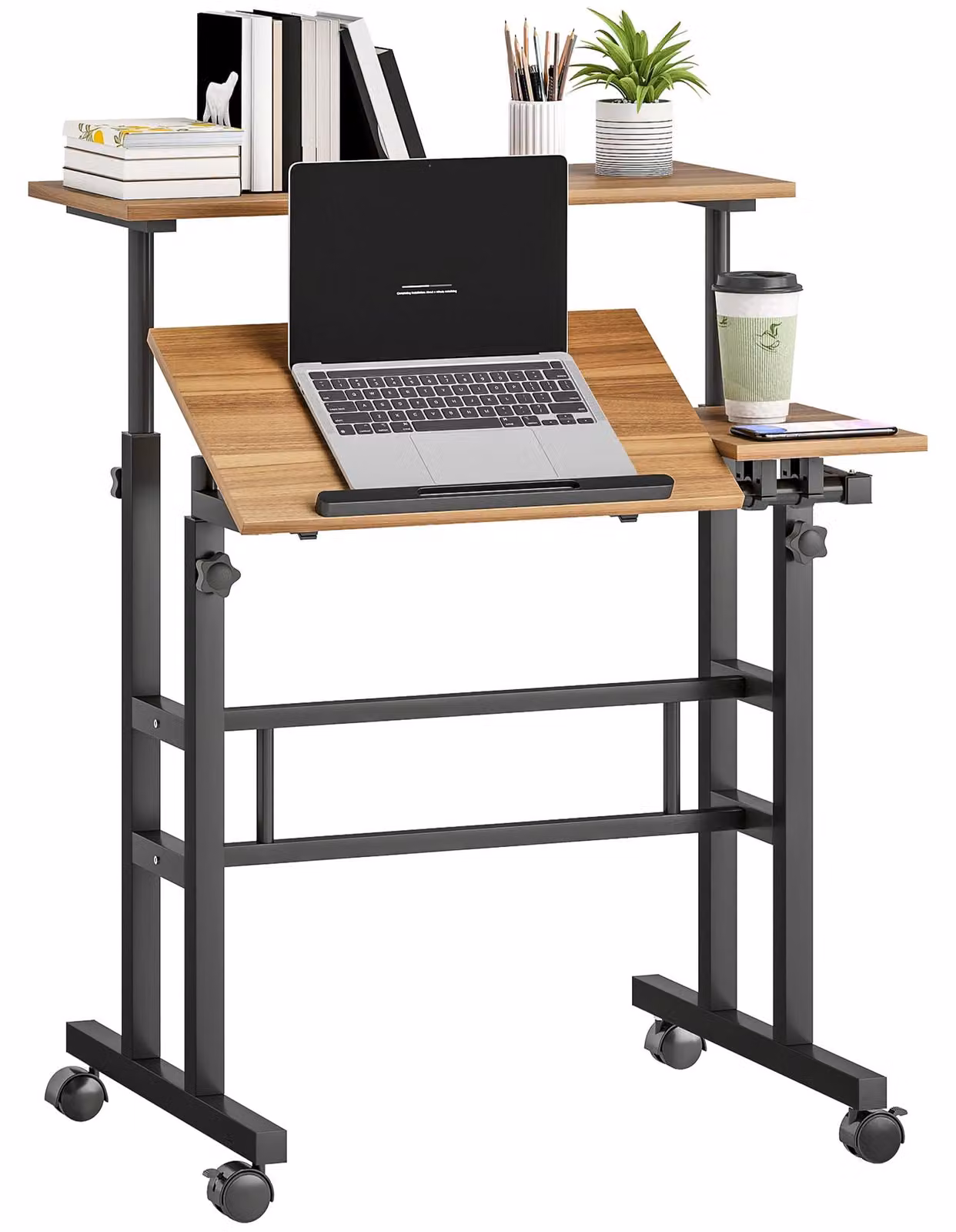 Scrivania regolabile Zit-Sta - 70x60 cm - MDF marrone - Scrivania ergonomica per computer
