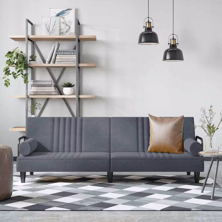vidaXL Divano Letto Moderno in Velluto Grigio con Braccioli e Struttura in Legno L: 205 cm, P: 89 cm, H: 70 cm