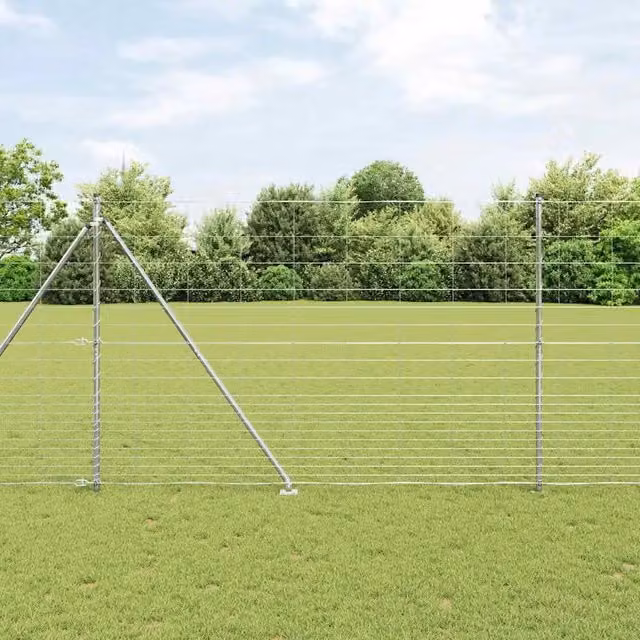 Recinzione in rete saldata con punte vidaXL in acciaio zincato argento, L: 25 m, H: 1,6 m – 1
