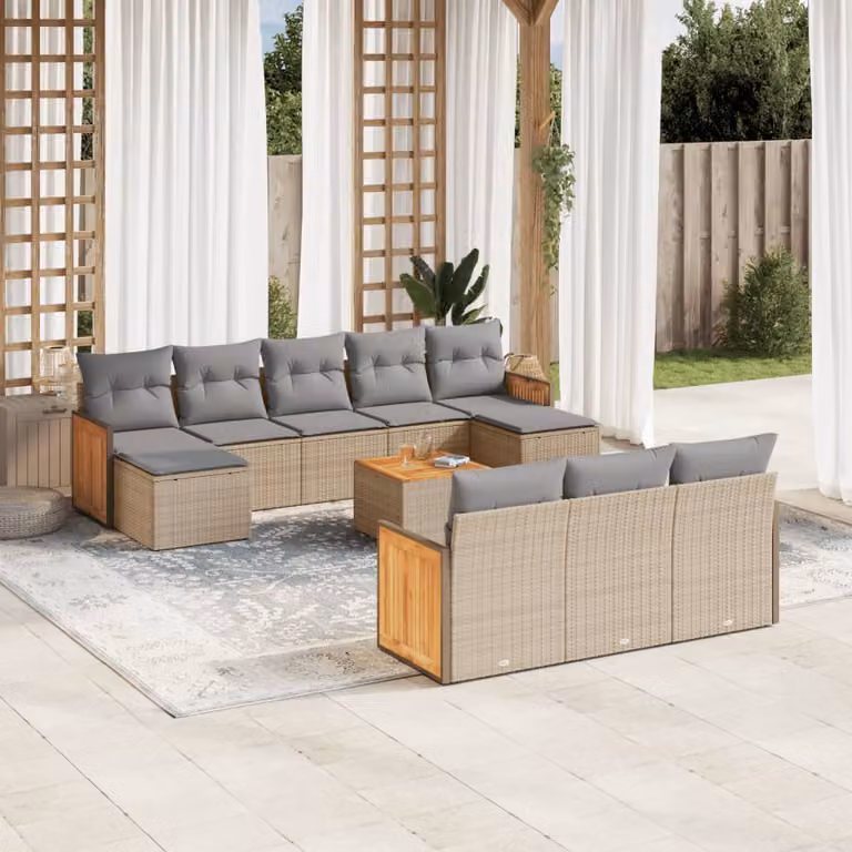 vidaXL Set Divani da Giardino 11 pz in Polyrattan con Cuscini Beige e Grigio per Terrazza e Giardino