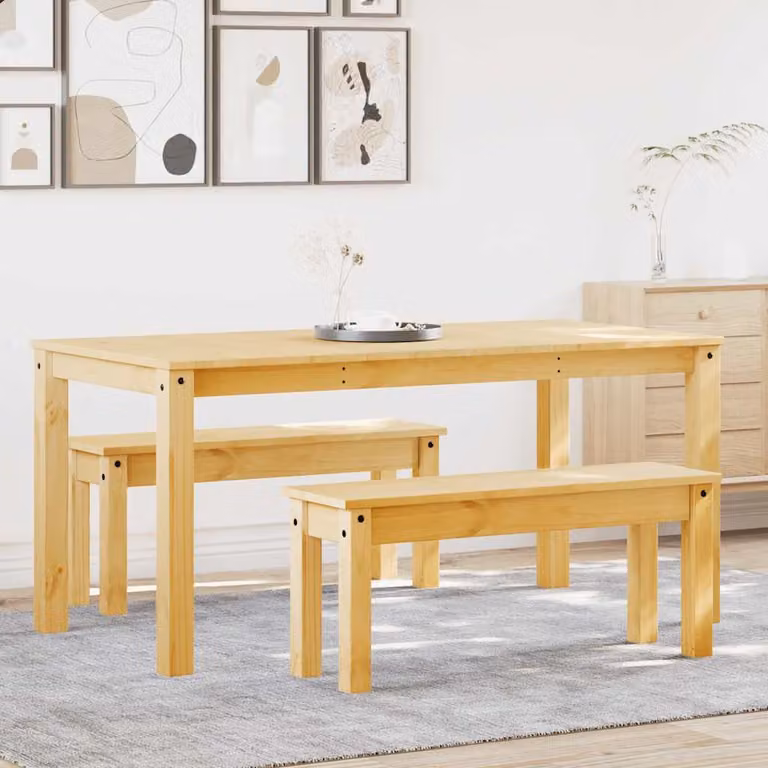 Set da pranzo vidaXL Panama in legno di pino marrone composto da tavolo rettangolare e 2 panche