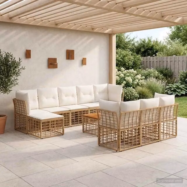 Set di divani da esterno 11 pz 10-Posti Naturale e Bianco Crema 3437572
