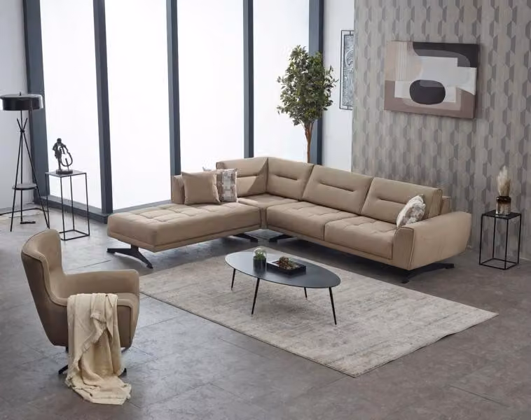 Garnitur Sofa Ecksofa L-Form Sessel Polstersofa Beige Couch Stoffsofa