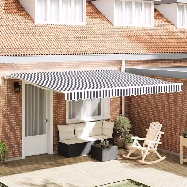 Tenda da sole retrattile automatica vidaXL con bracci pieghevoli in alluminio e tessuto in poliestere, L: 400 cm, P: 300 cm, Colore Antracite e Bianco
