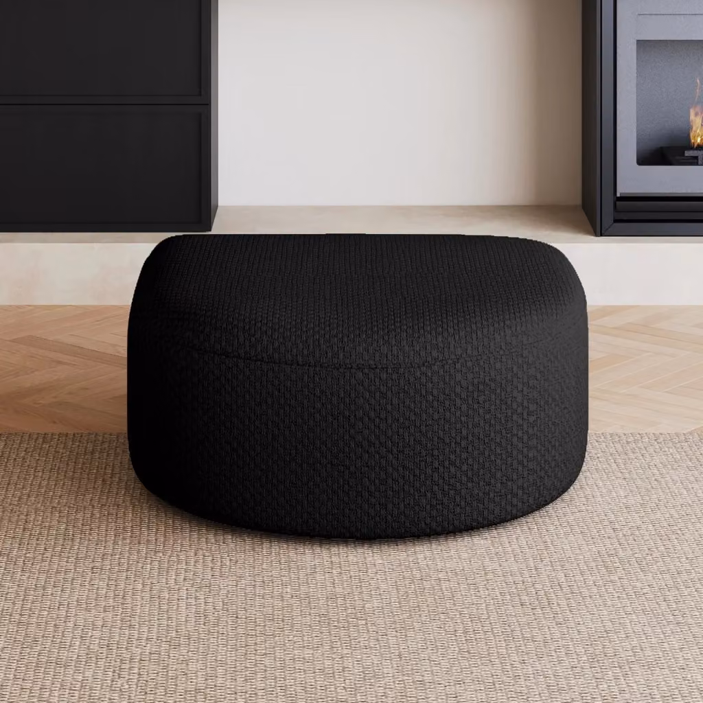 Pouf OKWISH in tessuto nero con struttura imbottita per soggiorno e camera da letto, L 93 x P 22 x H 22 cm – 2