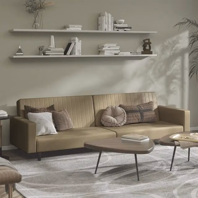 Divano Letto Click-Clack a 2 Posti vidaXL in Similpelle Beige con Struttura in Legno Massello e Poggiatesta Regolabile