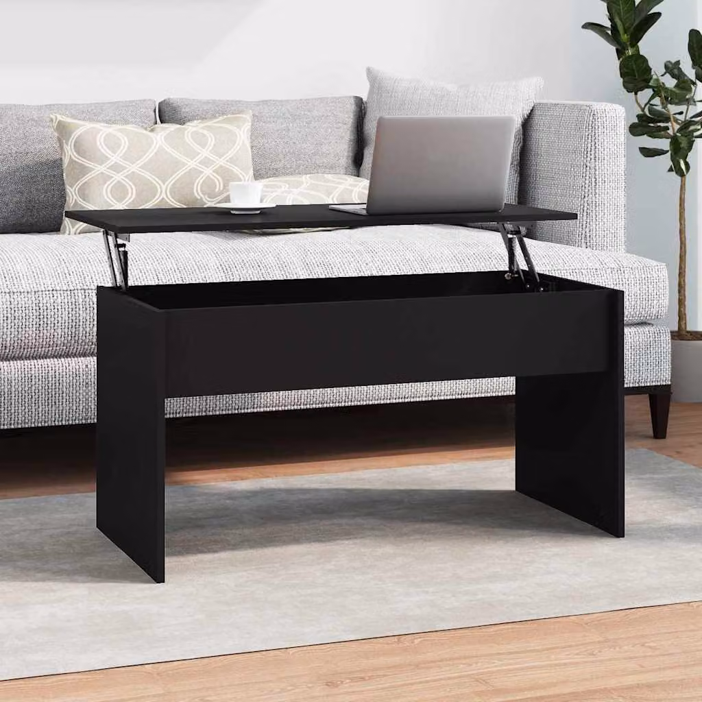 vidaXL Tavolino da Salotto Moderno Nero in Legno con Meccanismo a Sollevamento L/P/H: 102 x 50,5 x 52,5 cm