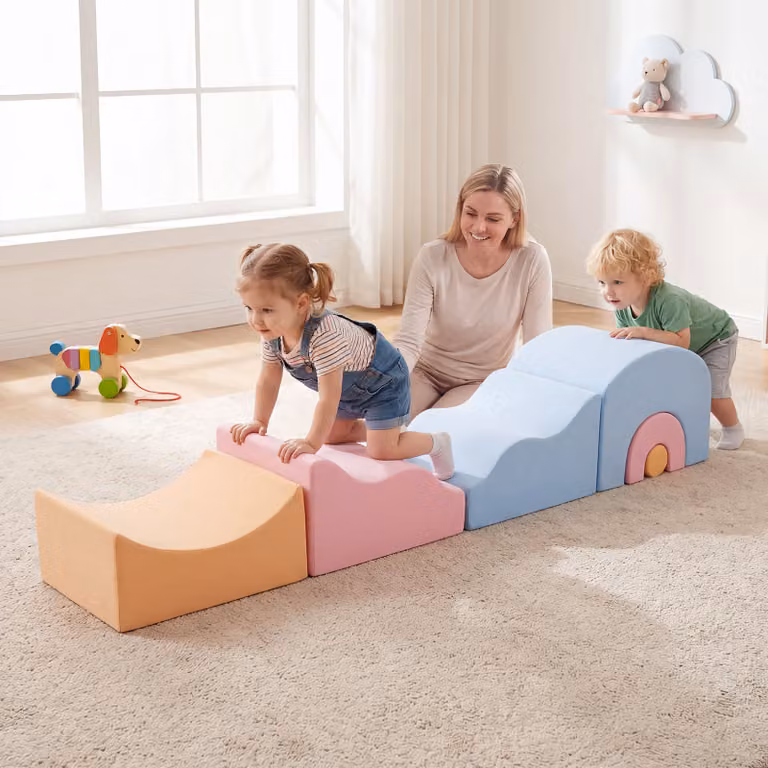 Costway Set di 6 blocchi in schiuma multicolore per bambini, giocattoli morbidi sensoriali per arrampicarsi e gattonare