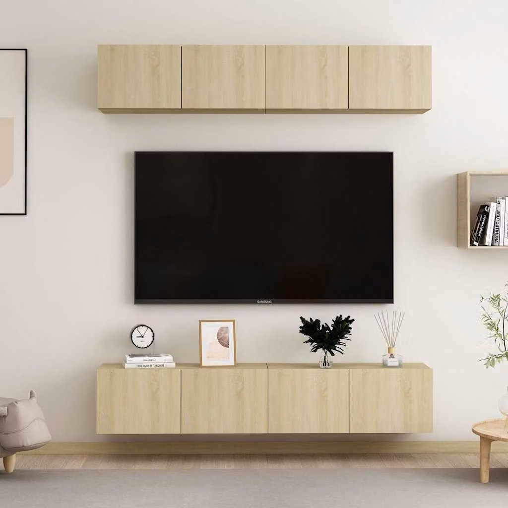 Set di 4 mobili TV vidaXL in legno multistrato e MDF, colore Rovere Sonoma, L 80 x P 30 x H 30 cm