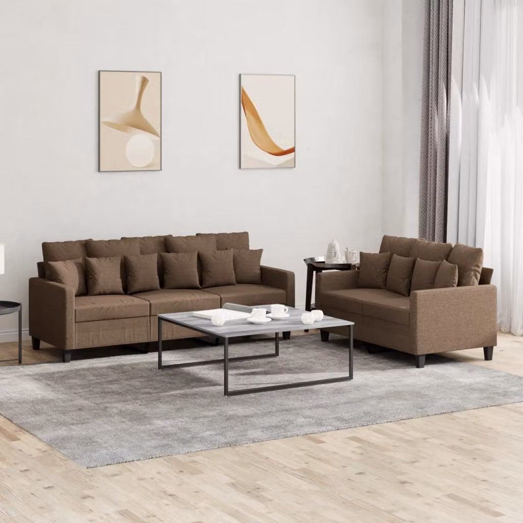 Maison Exclusive - Set divano a 2 posti con cuscini in tessuto marrone