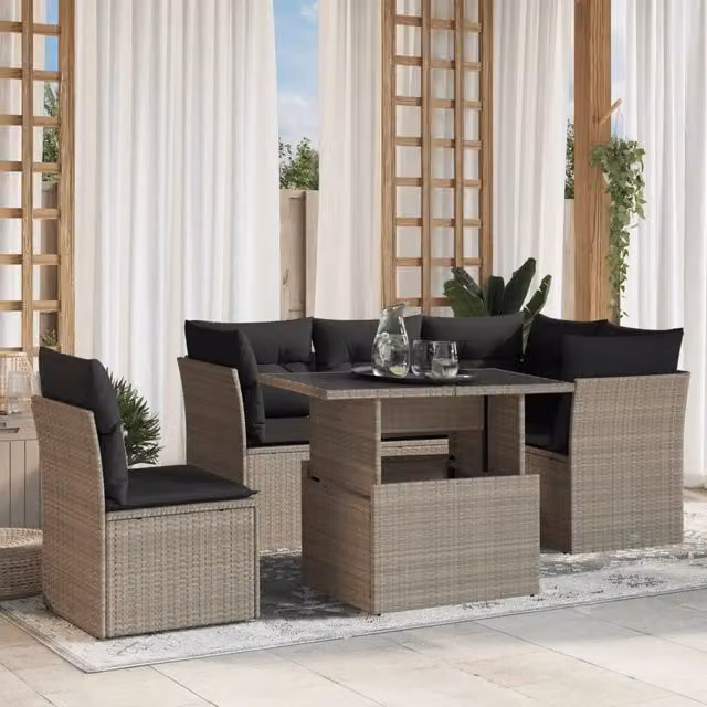 Set Divano da Giardino 6pz con Cuscini Grigio Chiaro Polyrattan 3266592
