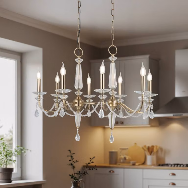 Lampadario di cristallo Adone Lucea, dimmerabile, Ottone / Oro, Soggiorno / Sala da pranzo, Metallo, Lampadario di cristallo