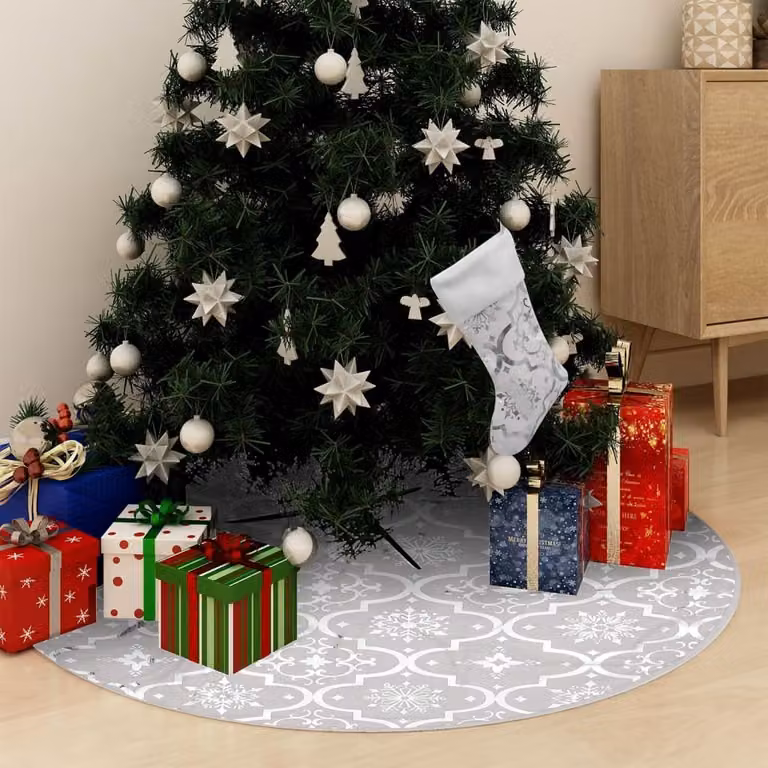Maison Exclusive - Gonna Albero Natale Raffinata con Calza Bianca Tessuto 122 cm