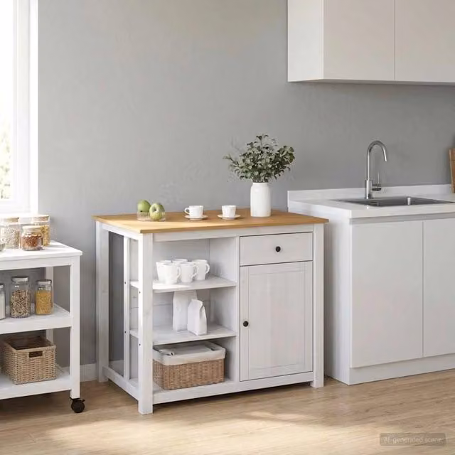 Set isola da cucina PANAMA vidaXL in legno di pino bianco e cera di miele L 112,0 cm x P 77,0 cm x H 90,0 cm