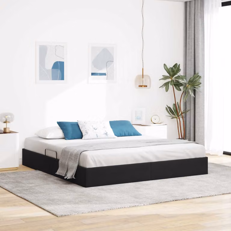 Letto ottomano con contenitore vidaXL in velluto nero, L: 160 cm, P: 200 cm, H: 280 cm