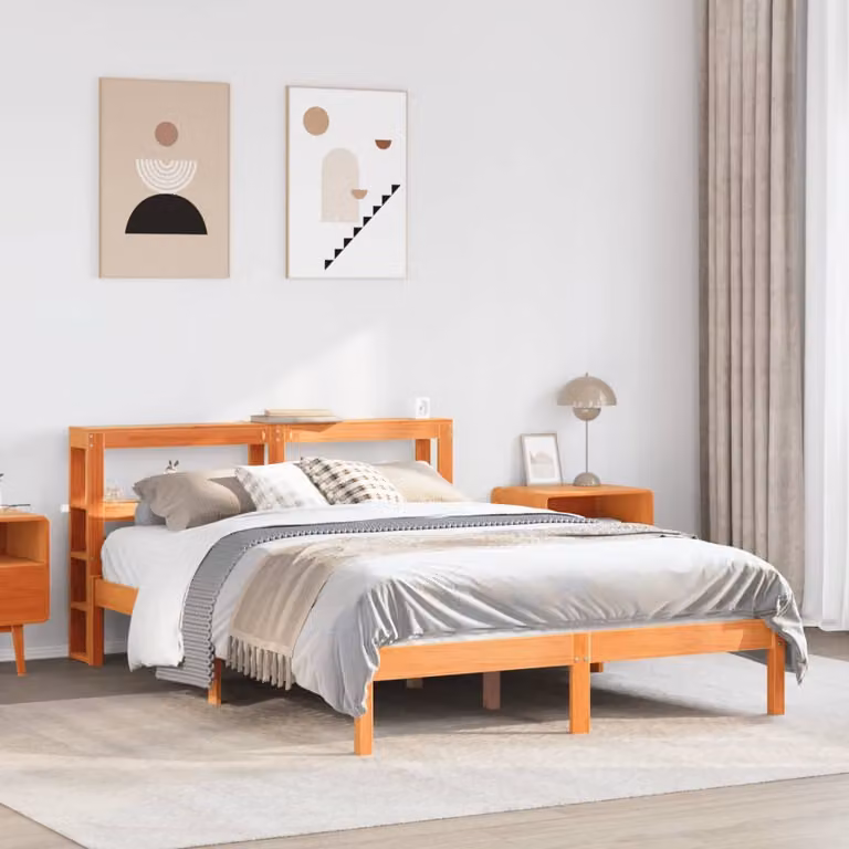 vidaXL Giroletto con Testiera in Legno di Pino Massello Marrone Cera L 120 x P 200 cm