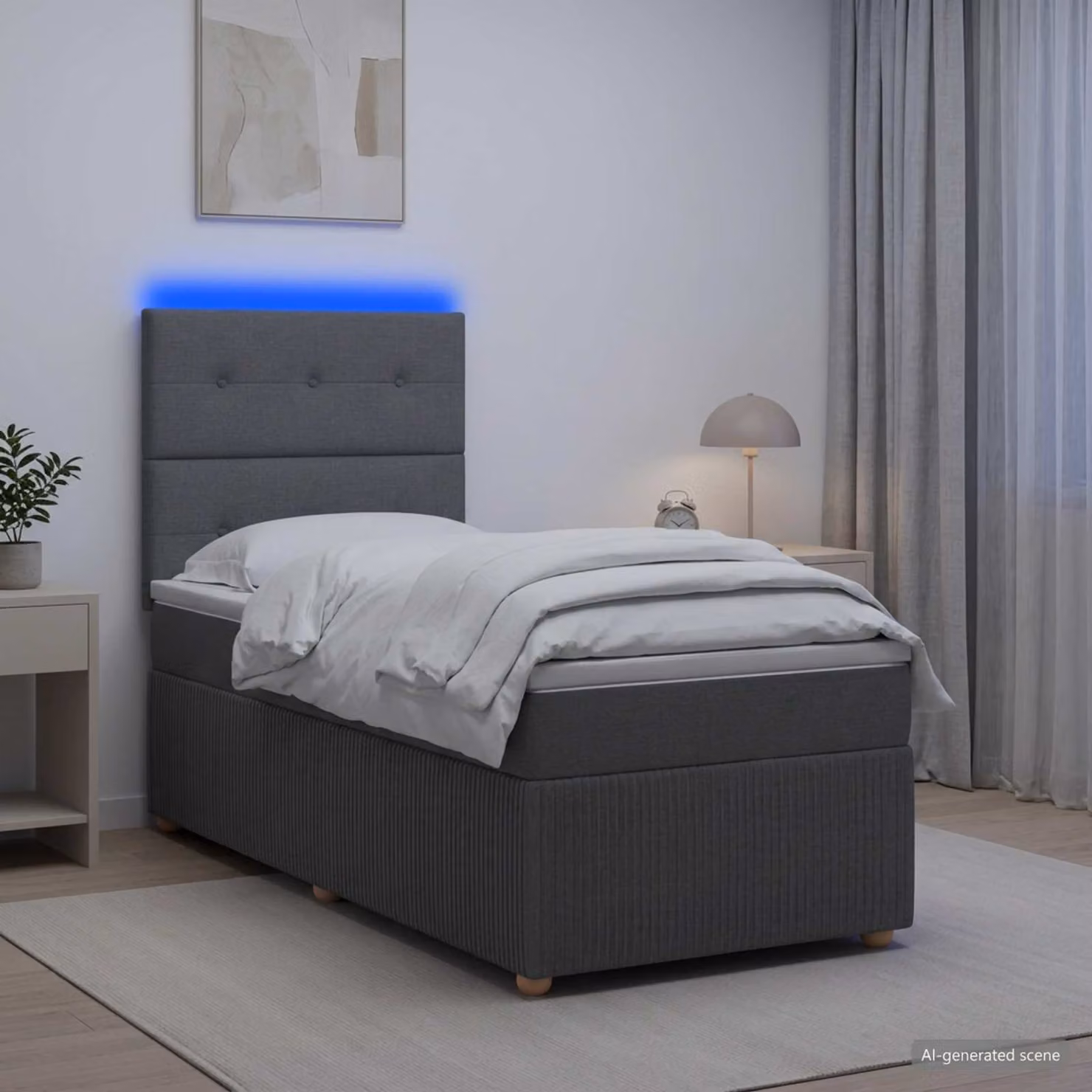 Letto Box Spring vidaXL con Materasso Ibrido e Illuminazione LED sotto il letto, Grigio e Bianco, L 200 x L 80 cm