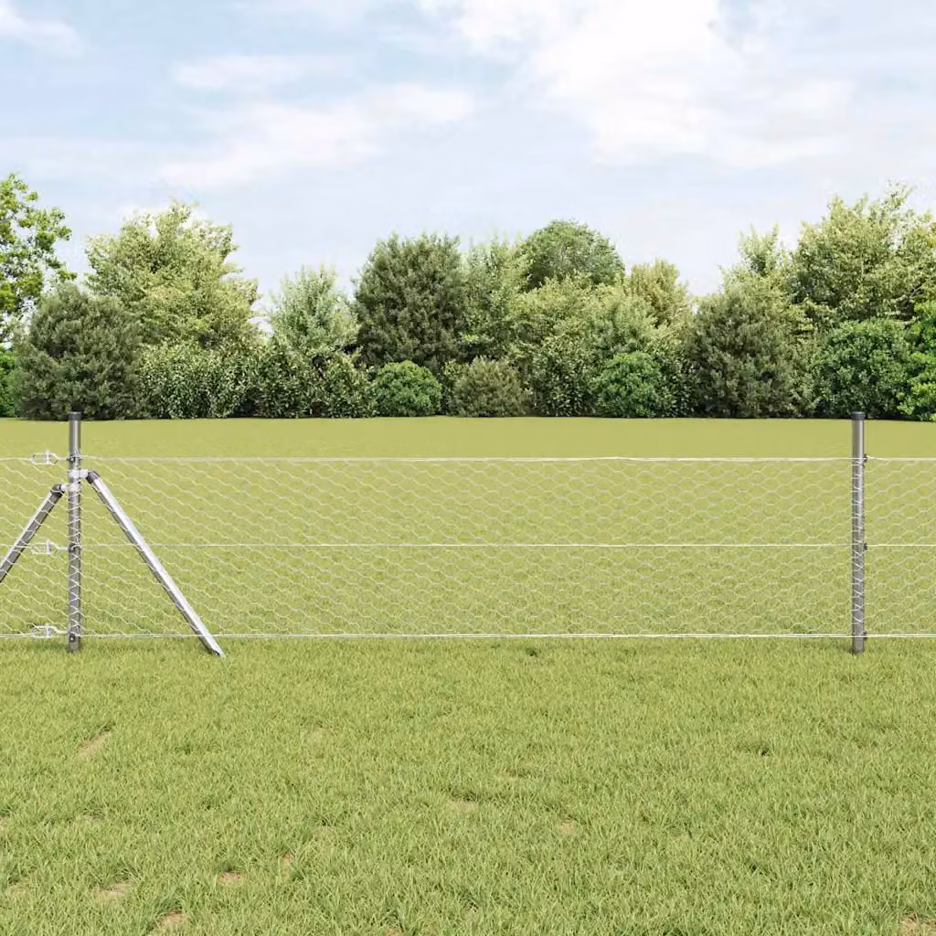 Recinzione esagonale vidaXL in acciaio zincato argento, L: 50 m, H: 0,4 m