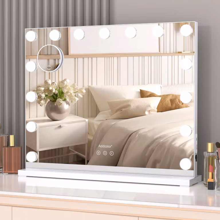 Specchio da trucco ADDCOLOR con illuminazione, specchio in stile Hollywood con 15 luci a LED e
