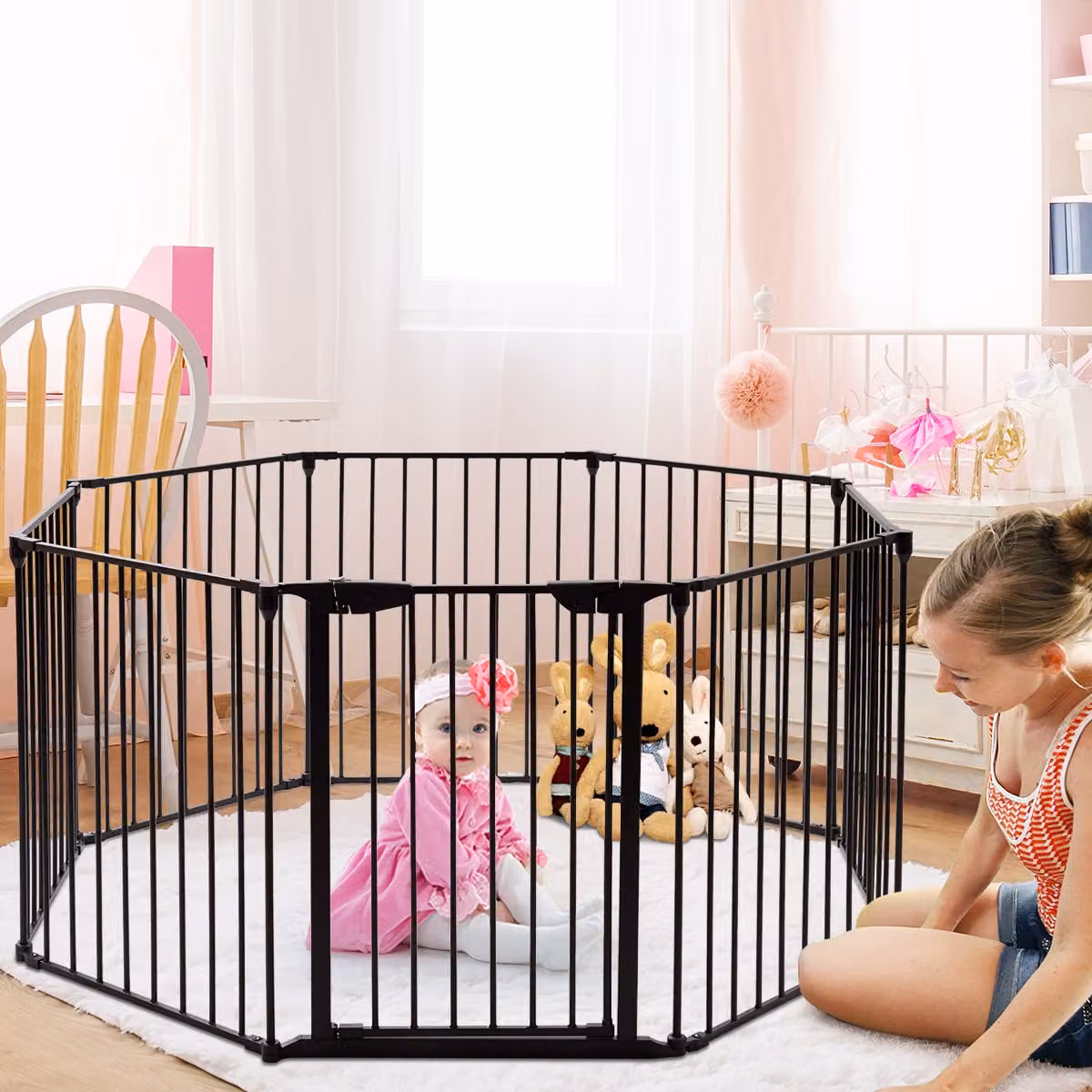 Costway Cancelletto di Sicurezza in Metallo per Bambini e Animali, Set da 8 Pezzi per Scale e Camino, Nero