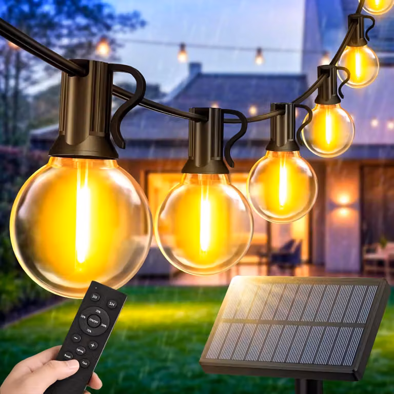 Catena luminosa solare, 15 metri, 20 LED, grado di protezione IP44, luce bianco caldo, resistente agli urti