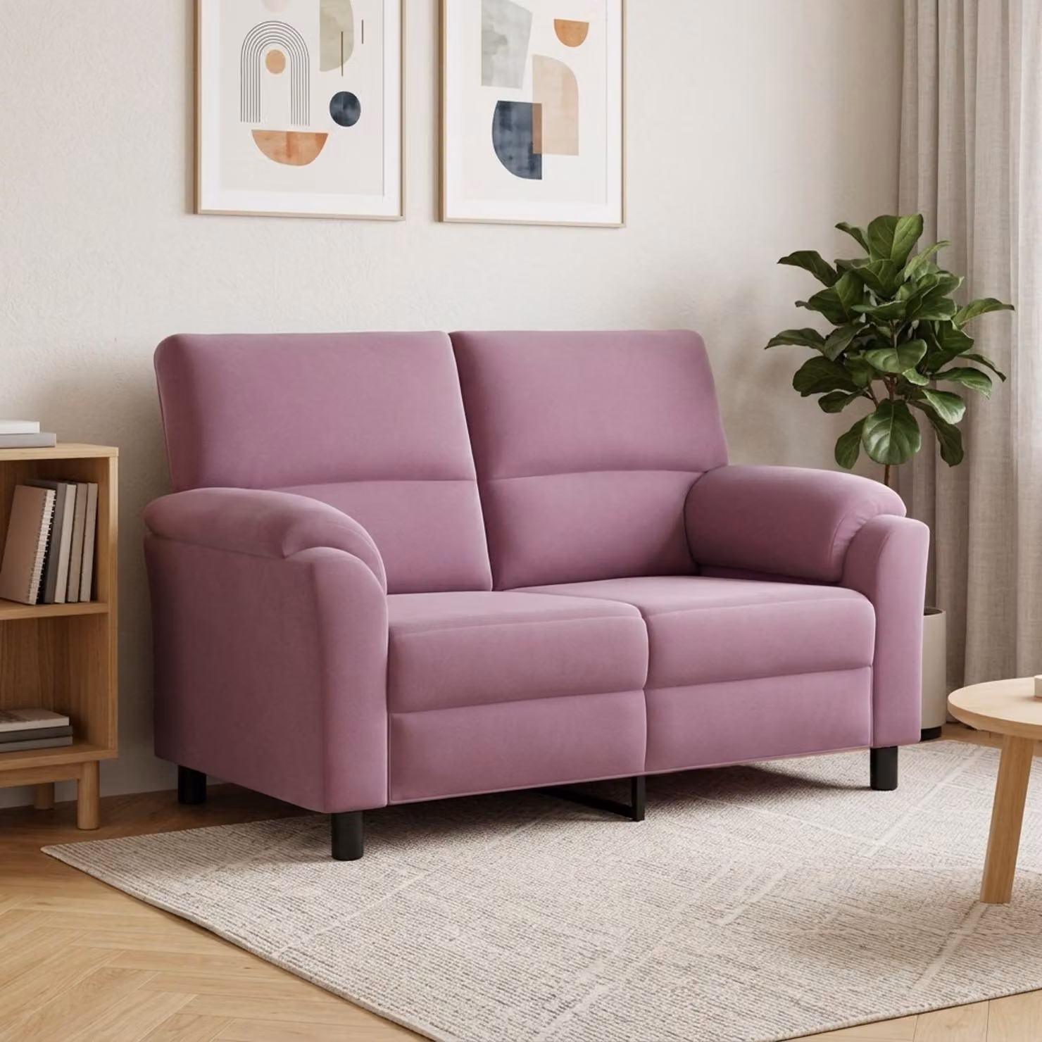 Divano moderno vidaXL in velluto viola e nero con struttura in metallo e coperture rimovibili L: 154 cm, P: 85 cm, H: 93 cm