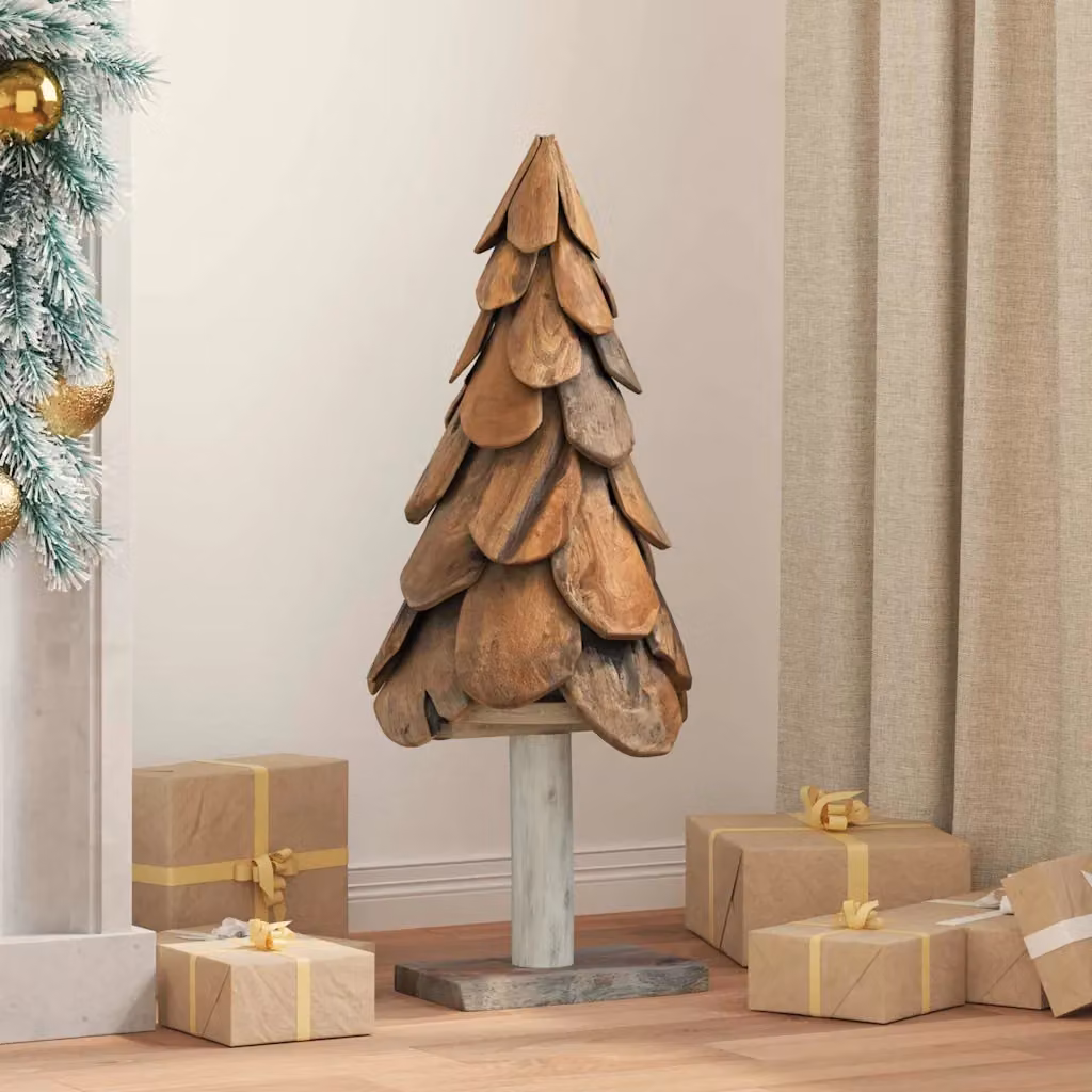 Albero di Natale da tavolo vidaXL in legno di teak massello marrone, H: 91 cm, L: 38 cm, P: 38 cm – 1