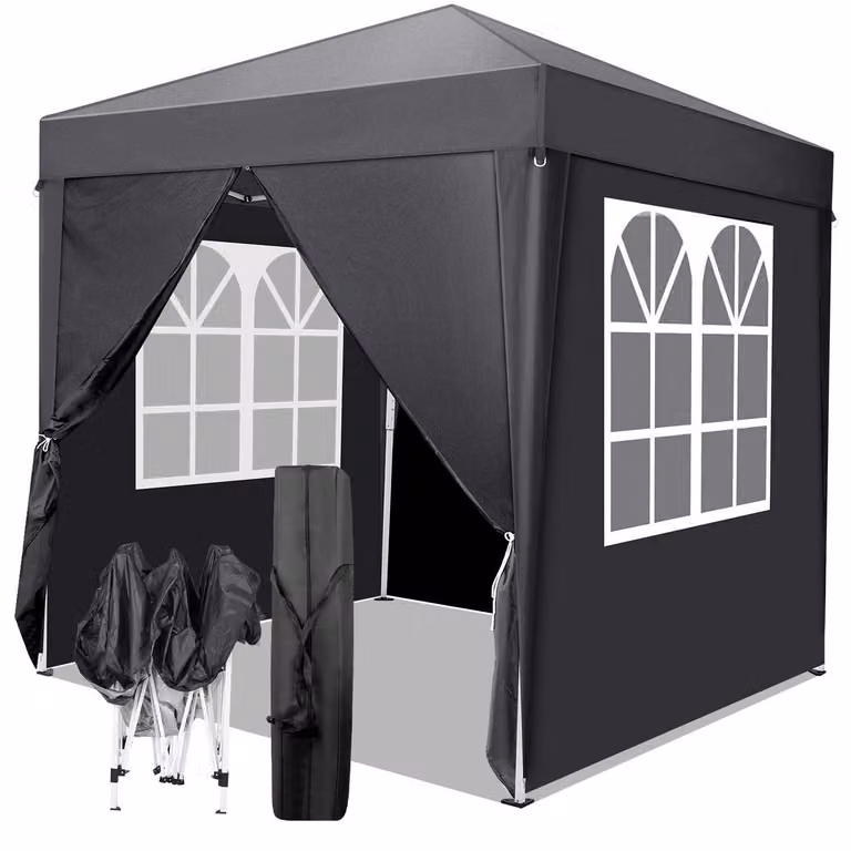 Gazebo da esterno 2x2 metri, regolabile in altezza, impermeabile, di colore grigio, con 4 pannelli laterali