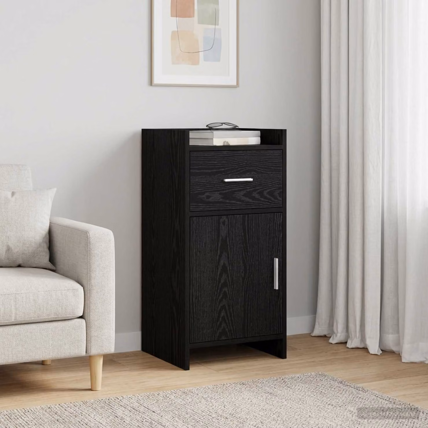 Credenza moderna vidaXL in legno ingegnerizzato e metallo, colore nero, L 40 cm x P 36 cm x H 80 cm