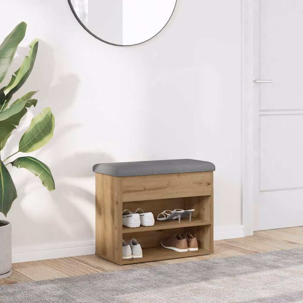 Scarpiera moderna vidaXL in legno color rovere e grigio, L: 62 cm, P: 32 cm, H: 50 cm