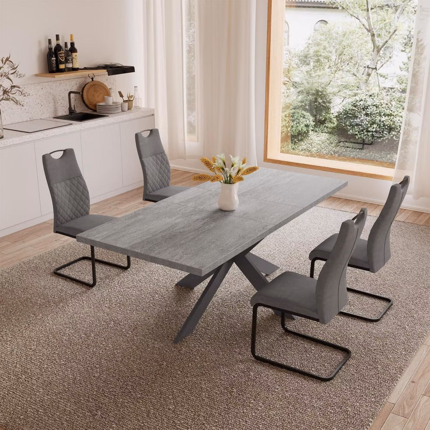 Tavolo da pranzo allungabile, grigio, in MDF, da 130-170 cm, per 4-8 persone