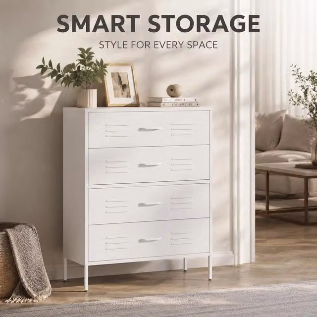 Chest Of Drawers, White, 80x35x101.5 Cm, Steel