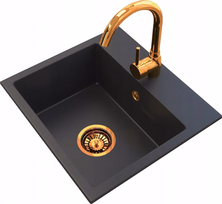 Granitan - Lavello in granito - Lavello da cucina - 45x42 cm - Nero - con rubinetteria BETA e sifone - Lavello - MINI