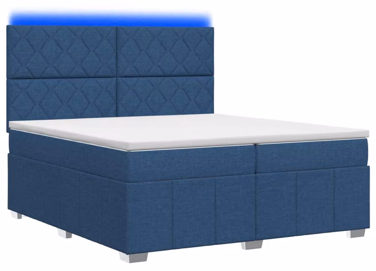 Letto boxspring LED con materasso blu 200 x 200 cm Tessuto