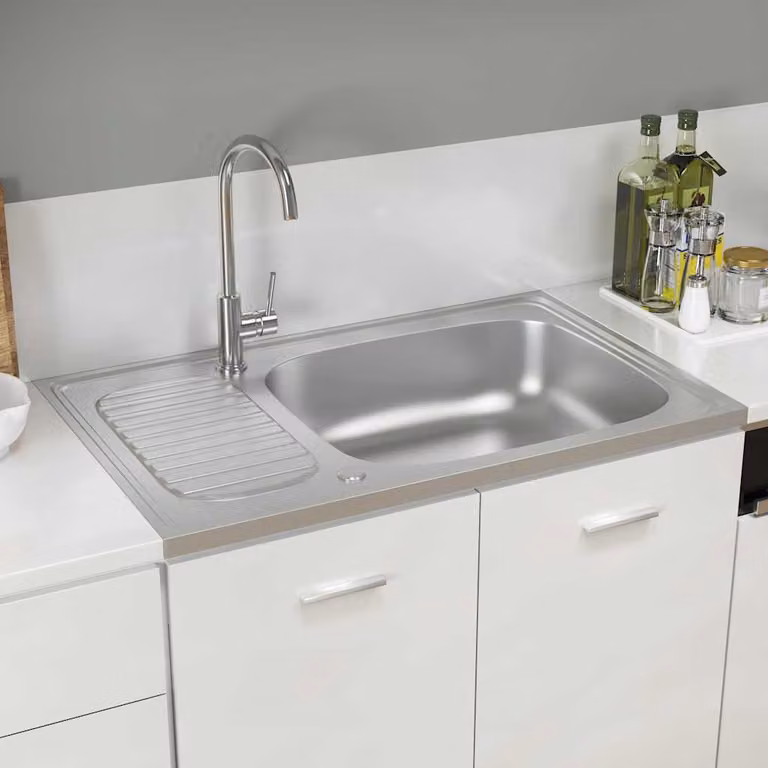 Lavello da cucina con scarico vidaXL in acciaio inossidabile argento L: 80 cm, P: 50 cm, H: 15,5 cm
