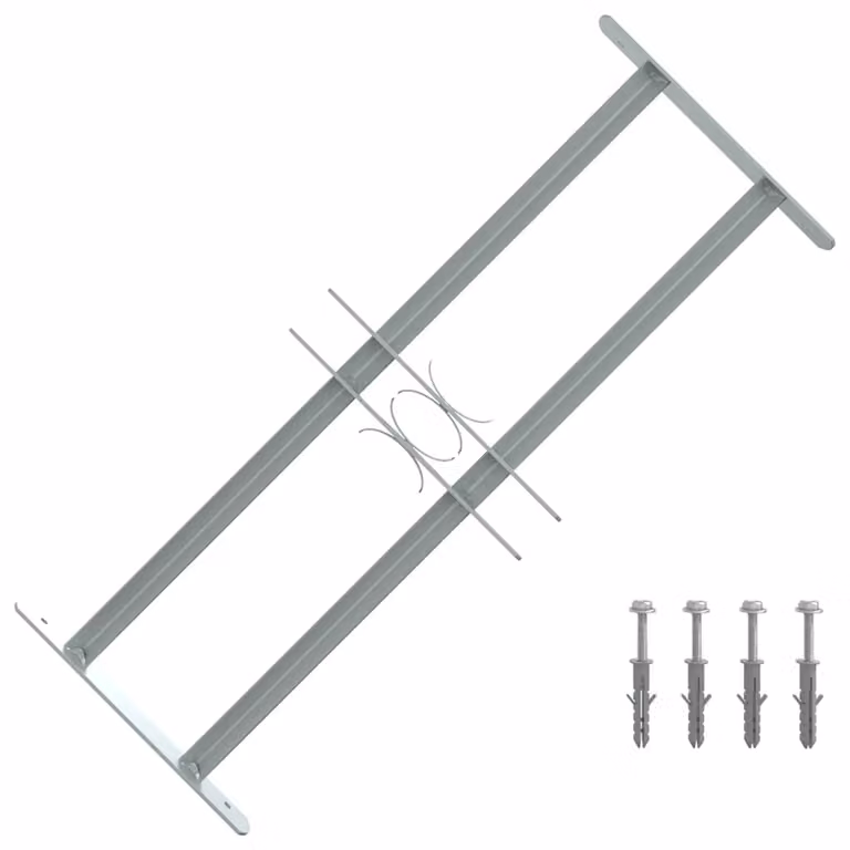 Grate per finestre regolabili vidaXL con 2 barre trasversali in acciaio zincato grigio, larghezza regolabile da 500 a 650 mm