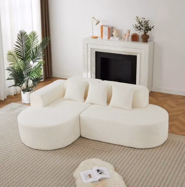 Divano angolare con chaise longue a sinistra in chenille beige HOMVRA