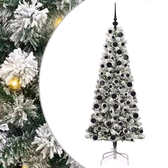 Albero di Natale artificiale moderno vidaXL con luci LED bianco caldo, rami pieghevoli in PVC e metallo, Altezza: 180 cm – 1