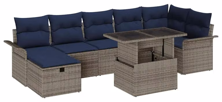 Set Divano da Giardino con cuscino 8 pcs Grigio Poly Rattan