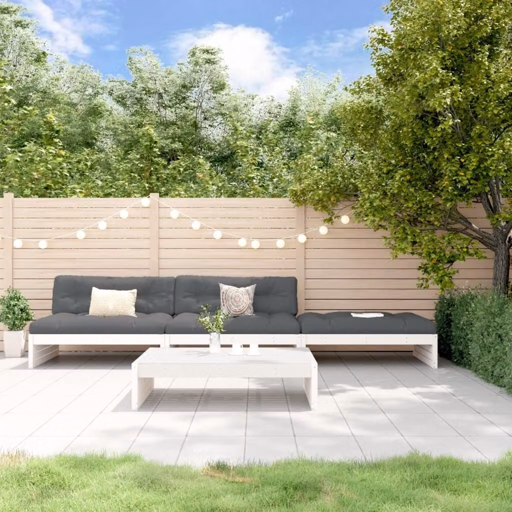Maison Exclusive - Set Divani da Giardino 4pz con Cuscini in Legno Massello Bianco