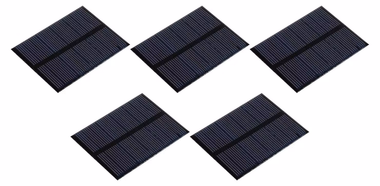 5 mini celle solari, 5 V, 90 mA, 0,495 W, 70x55 mm, policristalline