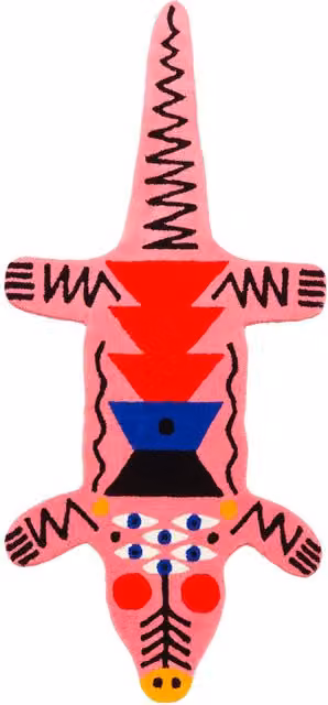 Tappeto geometrico moderno Qeeboo Crocopink rosa in poliacrilico